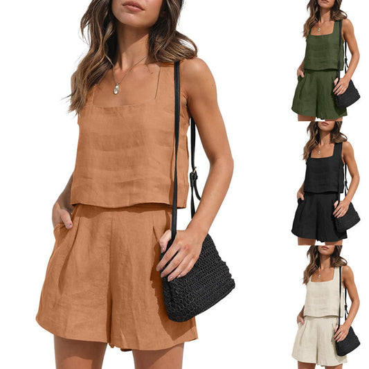 Women's Suit 2 Piece Outfits Square Neck Tops Shorts Sets Lounge Clothes Beach Summer Casual Outfits - My Store